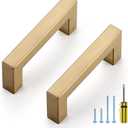 Ravinte 10 Pack Champagne Bronze Cabinet Handles 3 Inch Hole Center Stainless Steel Kitchen Square Cabinet Pulls for Dresser Drawer Cupboard Handles with Screwdriver