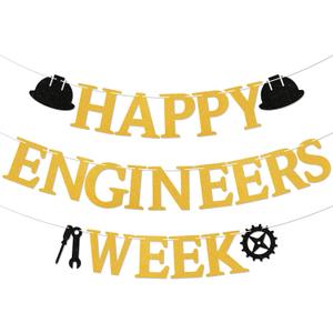 Happy Engineers Week Banner - Engineer Week Sign, Civil Engineer, Chemical Engineer, Engineer appreciation Party Decoration Gold Glitter