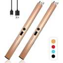 1 PCS Candle Lighter,Windproof Flameless Electric Lighter with LED Power Display ＆ Safety Switch, Upgraded Plasma USB Rechargeable Lighters for Birthday Camping BBQ (Champagne Gold)