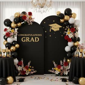 Black Arch Backdrop Cover Set of 2 6FT & 7.2FT Stretch Spandex Arch Covers for Wedding Party Birthday Event Decoration Wrinkle-Free Fitted Arch Background for Round Top Arch Stand