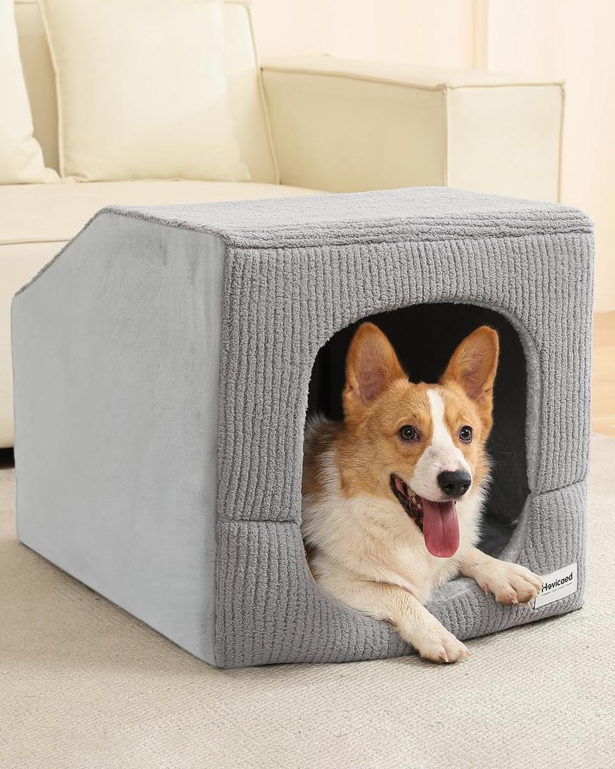 Hovicaed Indoor Dog House for Large Dogs - Dog Tent with Washable Removable Cover, Pet Orthopedic Dog Cave Bed Egg-Crate Foam Cushion, Inside Dog House Large Space(L)