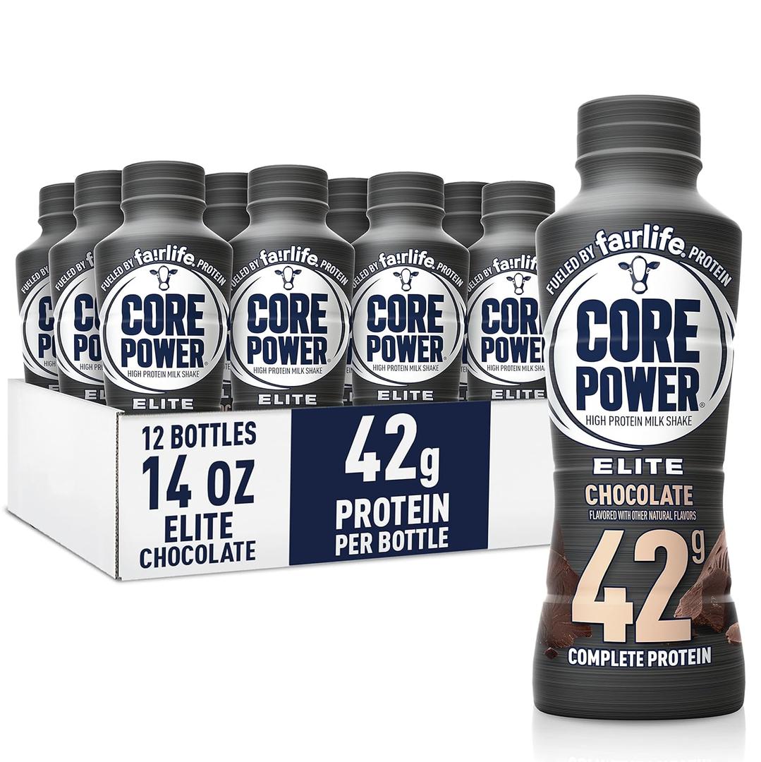 Core Power Elite High Protein Shake, Chocolate, 42g Bottle, 14oz, 12 Pack (EXP 11/16/26)