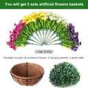 2 Set Artificial Fake Hanging Flowers Plants Baskets for Outdoors Spring Outside Decor , UV Resistant 24 Pcs Faux Silk Morning Glory with 2 Outdoor Hanging Planters Look Real for Porch Patio Balcony