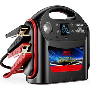 8000A Car Battery Jump Starter for All Gas/Diesel,12V/24V Intelligent Car Jumper Starter Battery Pack, Heavy Duty Portable Jump Box Power Pack with LED Light