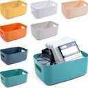 OWill 7-Pack 7.2 L Plastic Storage B-ins and Baskets for Efficient Home Classroom Organization - Small Containers in Multiple Colors for Kitchen, Cupboard Box, Bathroom Organizer on Shelves and Tubs