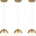 LMS Mid Century Pendant Lights, Brushed Gold Kitchen Island Light Fixtures with White Globe Glass Shade, Adjustable Hanging Cord, 3-Pack for Home Office Dining Room Bathroom