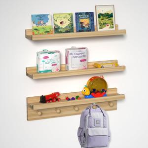 Unfinished Nursery Book Shelves Floating Picture Ledge 24 Inch Set of 3