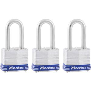 Master Lock Outdoor Padlocks, Lock Set with Keys, Keyed Alike Padlocks with Long Hardened Shackles That Resist Cutting for Gates, Sheds, Fences, 3 Pack, 3TRILF (1-1/2" shackle)