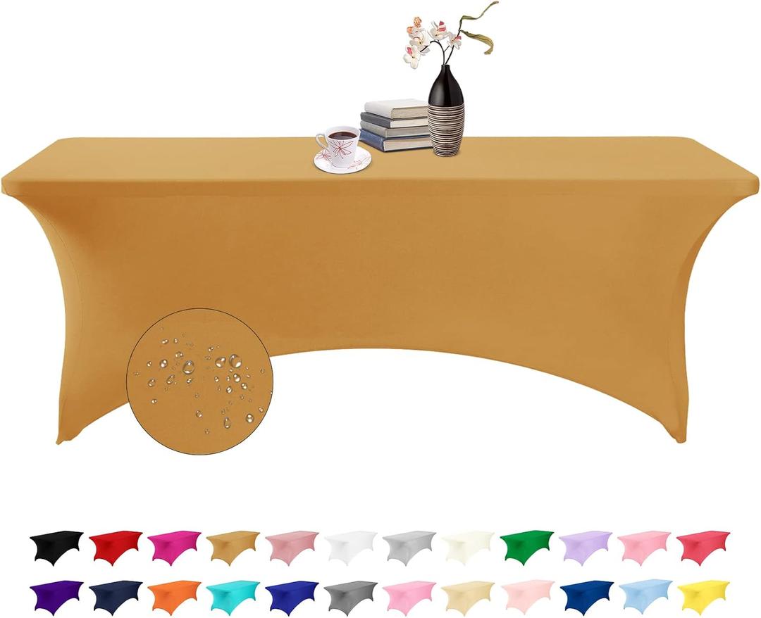 Spandex 8ft Waterproof Table Cover for Party, Wedding, Banquet, and Events(Gold) (96" x 30" (Rectangular))