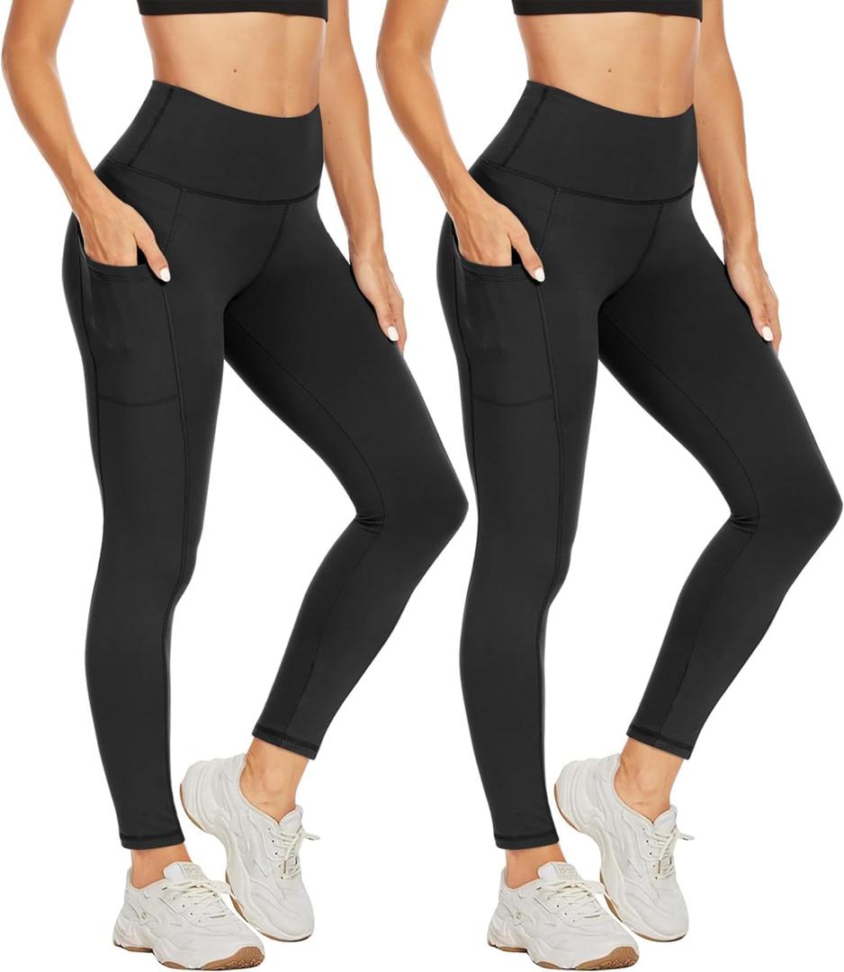NexiEpoch High Waisted Leggings for Women - Black Tummy Control Compression Soft Yoga Pants for Workout Reg & Plus Size (Small-Medium, 2 Pack. Black)