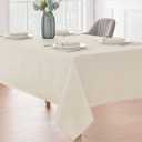 Veblandy Rectangle 4 Feet Tablecloth 52x70 inch Linen Textured Table Cloth Stain and Wrinkle Resistant Washable Polyester, Decorative Table Cover Waterproof for Dining, Buffet and Camping, Beige