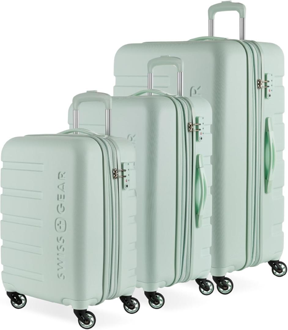 SwissGear 7366 Signature Hardside Expandable Luggage with Spinner Wheels, TSA Lock, Cup-Holder, Clearly Aqua, 3-Piece Set (19/23/27)