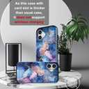Compatible for iPhone 16 Plus Case Cute with Card Holder Shockproof Slim Slot Phone Wallet Cover for Women/Blue Pink Marble Natural Stone Swirls Painting Abstract