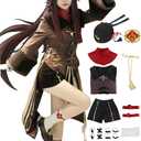 TMSREBU Hu Tao Cosplay Costume Halloween Outfit with Hat for Women (X-Small, Brown)