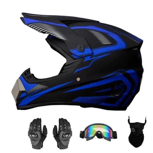 Senhill Youth ATV Dirt Bike Helmet Motocross Helmet Full Face Motorcycle Helmet with Gloves Goggles Mask for Unisex Adult DOT/FMVSS 218 Approved (X-Large, Blue)