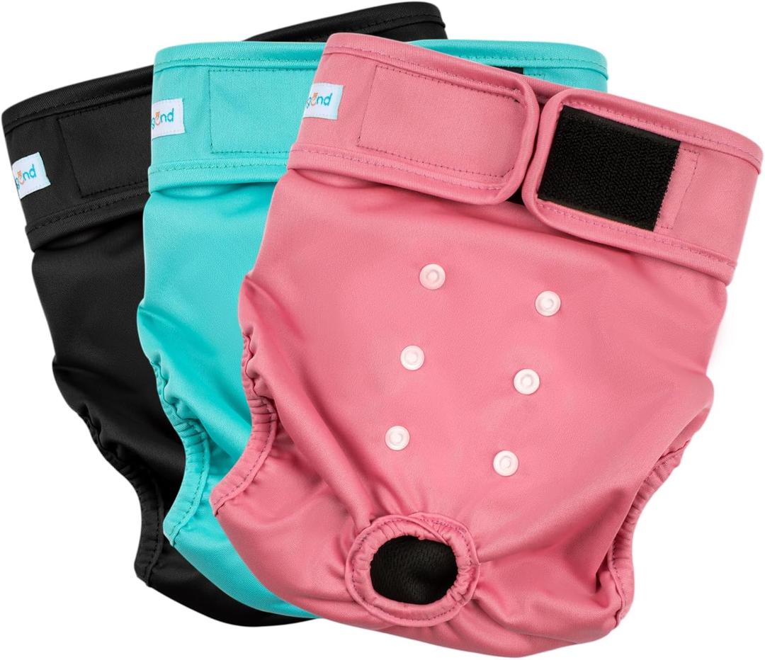 Paw Legend Washable Reusable Female Dog Period Diapers for Heat Doggie Puppy Diapers for Female Dogs (3 Pack,Small) (Small (11.5''-15'' Waist), Cheerful (Black Lining))