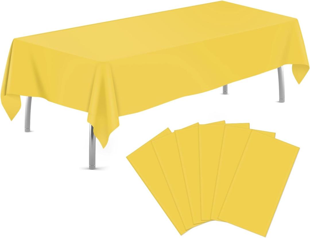 2 x tujol Yellow 6 Pack Plastic Table Cloth 54" x 108", Disposable Tablecloths Rectangle Table Cover, Plastic Tablecloths for Parties