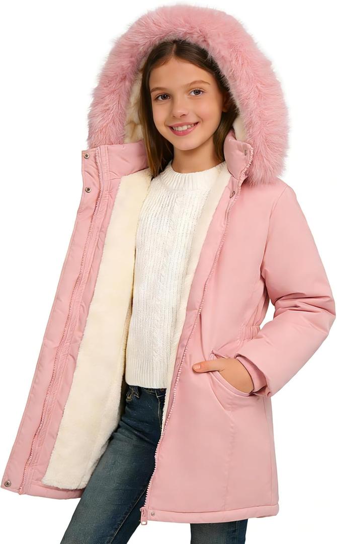 Lovekider 7-14Y Girls Winter Puffer Jacket Thick Warm Coat Cold Weather Hooded Wind-Resistant Parka for School Outdoor Wear