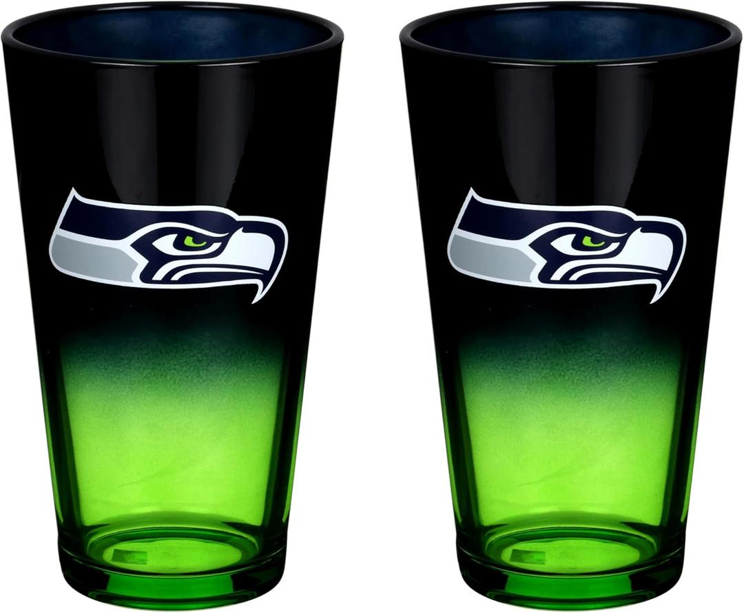 The Memory Company Officially Licensed NFL 2-Pack 16oz Ombre Pint Glass Set, Licensed Team Drinkware, Stylish Gameday Glassware, Team Logo