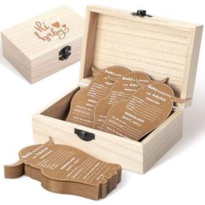 RattanView 30 Pcs Highland Cow Baby Prediction Cards Highland Cattle Predictions and Advice Cards with Wooden Keepsake Box for Baby Shower Party Guessing Activities Decorations