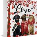 Cute Valentines Day Dog Decor Sign Red Heart Tree Wood Valentines Home Kitchen Decorations Love Decor for Bathroom Farmhouse Office Table Shelf Desk Valentine's Day Anniversary Couple Gift 55 Inch