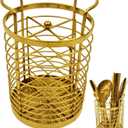 ZECNG Gold Kitchen Divided Organizer, Kitchen Countertop Holder for Serving Utensils, Stainless Steel Mesh Storage Baskets for Holding Knife Fork Spoon