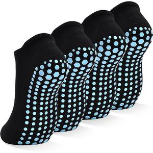 SkiBeaut Grips Non Slip Socks for Women, 4 Pairs Yoga Pilates Anti Skid Woman Hospital Gripper Socks (8-10)