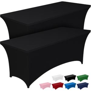 Pureegg Spandex Tablecloth 6ft - 2 Pack, Fitted and Tight Cloth for Rectangle Table, Wrinkle-Free and Stretch Table Cover for Party, Wedding, Banquet and Birthday, Black, 6 Ft - 2 Pcs