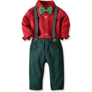 SALNIER Toddler Boy Suit Baby Boys Wedding Dress Outfit Formal Gentleman Clothes Set Dress Shirt Bowtie Suspenders Pants (3T, Red)