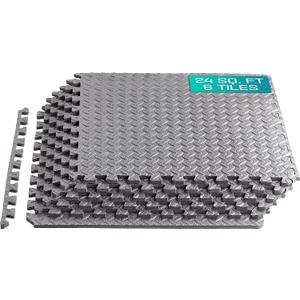 Yes4All 24SQFT-120SQFT Puzzle Exercise Mat for Home Gym, EVA Interlocking Foam Floor Tiles with Border for Workout Equipment (Grey)