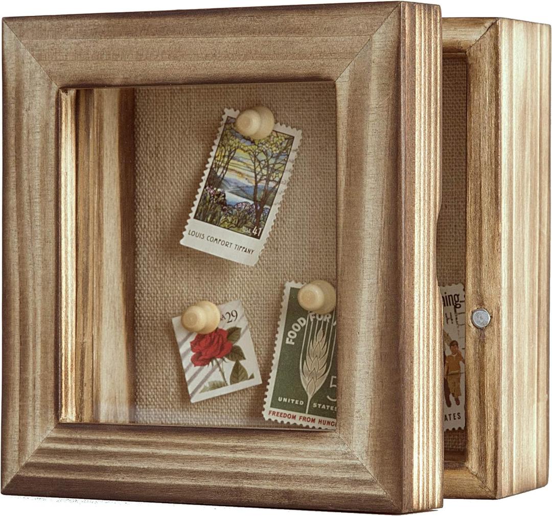Freezing point Shadow Box Frame 5x5 Shadow Box Display Case Cabinet Picture Frame with Linen Back Memorabilia Awards Bouquet Photos Baby Memory Box for Keepsakes Small Mini Paw Print Box Pin (55, Carbonized)