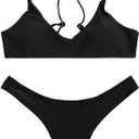 SherryDC Women's Solid Scoop Neck Push Up Padded Brazilian Thong Bikini Swimsuit Bathing Suit (Black, S)