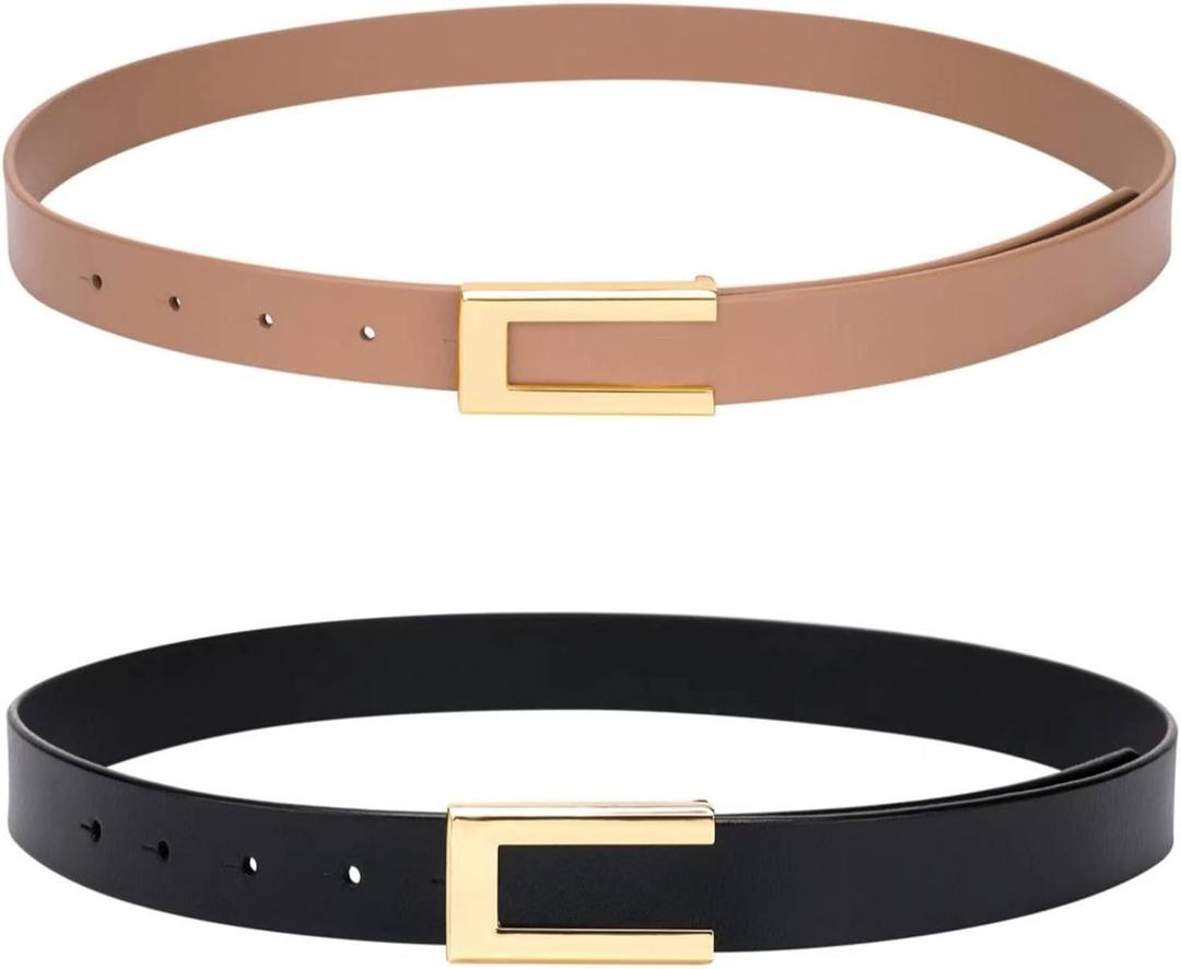 YooAi Womens Leather Belt Skinny Waist Belt for Dresses Jeans Pants with Gold Buckle