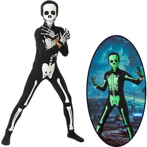 Cupohus Halloween Costume Glow in Dark, Skeleton Costume Bodysuit Jumpsuit - Halloween Outfits, Unisex, Kids