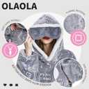 OLAOLA Wearable Blanket Hoodie, Oversized Soft Cozy Sherpa Hooded Blanket Adult, Plush Game Controller Blanket Sweatshirt with Eye Mask and Giant Pocket for Women Men (Gray) One Size