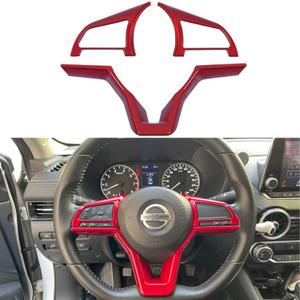 Dark Red Steering Wheel Interior Decoration Cover Trim Accessories for Nissan Altima(2019-2024),for Sentra/Versa(2020-2024),for Leaf/Kicks(2018-2024),for Rogue(2017-2020),for Rogue Sport