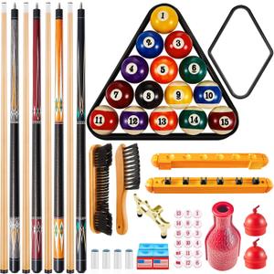 Liliful Pool Table Accessories Billiards Accessories Billiard Pool Balls with Triangle and Diamond Ball Holder Cue Chalks Pool Cue Tip Pool Sticks Pool Table Brush Set (Classic Style)