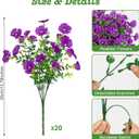Roberly 20 Bundles Artificial Flowers for Outdoors, Fake Silk Flowers with Plastic Eucalyptus Greenery Stems Realistic Faux Plants for Spring Summer Porch Patio Yard Garden Vase Home Decor, Purple