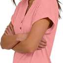 Women's V Neck Short Sleeve T Shirts Casual Henley Button Down Loose Fit Summer Tops Soft Roll Up Sleeve Tunic for Daily Wear, Peach Red, Large (Red, L)