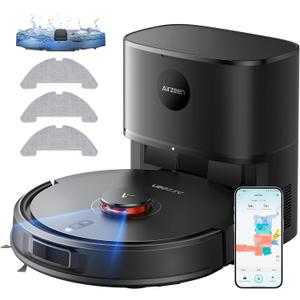 Robot Vacuum and Mop, Self-Emptying Robot Vacuum Cleaner with 5000Pa Suction, Laser Navigator with Smart Mapping Robotic Vacuums, 150Mins Runtime,Schedule,App Alexa Control for Carpet/Pet Hair,Q10 pro (Medium, Black)