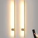 Battery Operated Wall Sconce USB Rechargeable Sconces, 39.3" Brushed Gold Wireless Wall lamp Set of 2, 3000K-6000K & Dimming with Remote Control, LED Wall Lights for Living Room, Bedroom