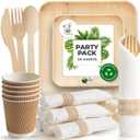 Palm Leaf Bamboo Plates & Pre-Rolled Bamboo Cutlery Party Set - 10 & 7'' Compostable Plates Elegant Pre-Rolled Utensils, Napkins , Cups for Weddings, Events, and Special Occasions For 30 Guests