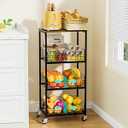 HapiRm Kitchen Fruit Vegetable Cart - 4 Tier Rolling Storage Rack with Wheels and Dividers, Coffee Station Cart Rack Shelf Organizer for Onion, Potato, Snack, Fruit, Vegetable Storage Stand, Black