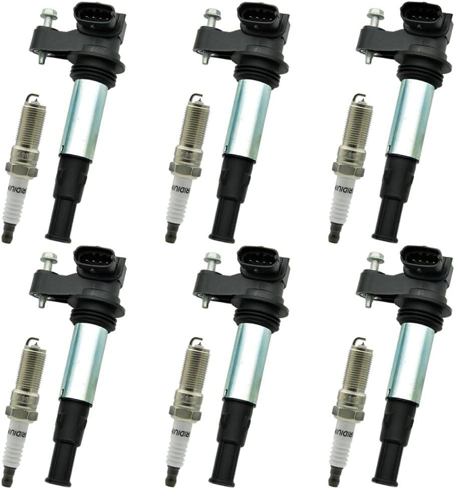 Set of 6 UF375 Ignition Coil Pack & Iridium Spark Plugs Compatible with 2004-2009 Buick Cadillac Chevrolet GMC Saab Saturn 2.8L 3.6L V6 Replace# 12583514 C-747 GN10309
