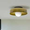 Mid Century Orange Glass Semi Flush Mount Ceiling Light with Milk Globe Nordic Modern Green Hallway Lighting Fixtures Round Bedside Wall Mount Lamp for Bedroom Cloakroom Stairway