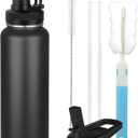 MEZMUT Insulated Water Bottle with Straw&2 Lids 40oz Stainless Steel Water Bottles Sports Metal Water Bottle Double Walled Vacuum Insulated Bottles Thermos Leak-Proof Travel Thermal (Black)