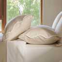 Double Stitch Cotton Tencel Pillow Cases Scalloped  Queen Size Pillow Cover Set of 2, Eucalyptus Lyocell Cooling Pillowcases for Hot Sleepers, Envelope Closure, Soft & Cozy, Sandstone, 20" x 30"