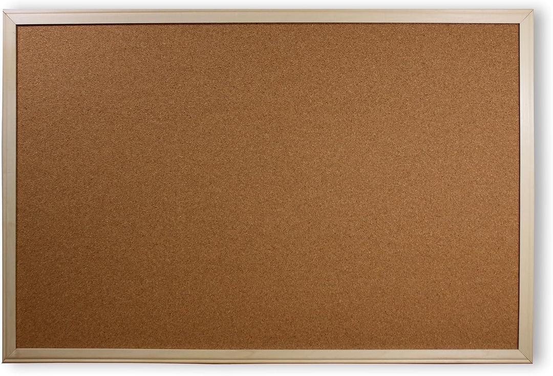 Flipside Products 24" x 36" (2' x 3') Cork Bulletin Board, Natural Wood Framed, Message and Vision Board, Memo Pin, Hanging Wall Mounted