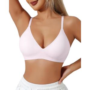 Deep V Neck Wirefree Bra for Women Seamless Bralette Soft Sleeping Wireless Push Up Bras for Women Lavender S (S)