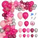 145Pcs Princess Pink and Silver Valentines Balloon Garland Arch Kit, Hot Pink Confetti 4D Star Disco Ball Crown Balloons for Girls Women Bridal Baby Shower Makeup Bachelorette Birthday Party Decors